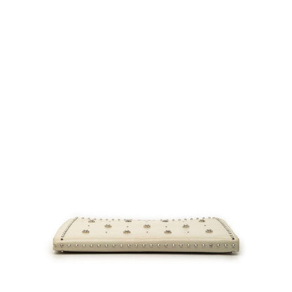 Miu Miu Miu Studded Clutch Ivory White Leather Line Stone