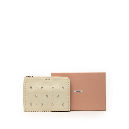 Miu Miu Miu Studded Clutch Ivory White Leather Line Stone