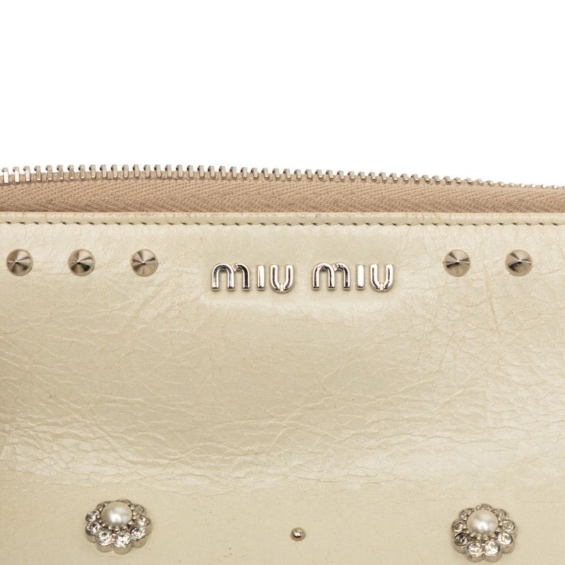 Miu Miu Miu Studded Clutch Ivory White Leather Line Stone
