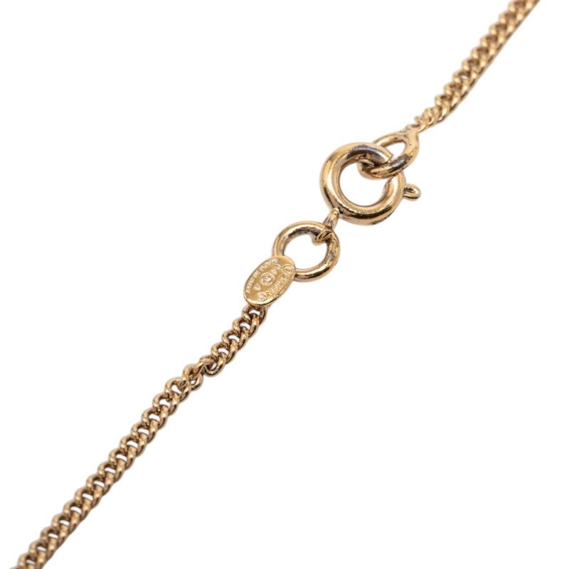 Chanel CC Logo Pendant Necklace Gold Red Plated Enamel
