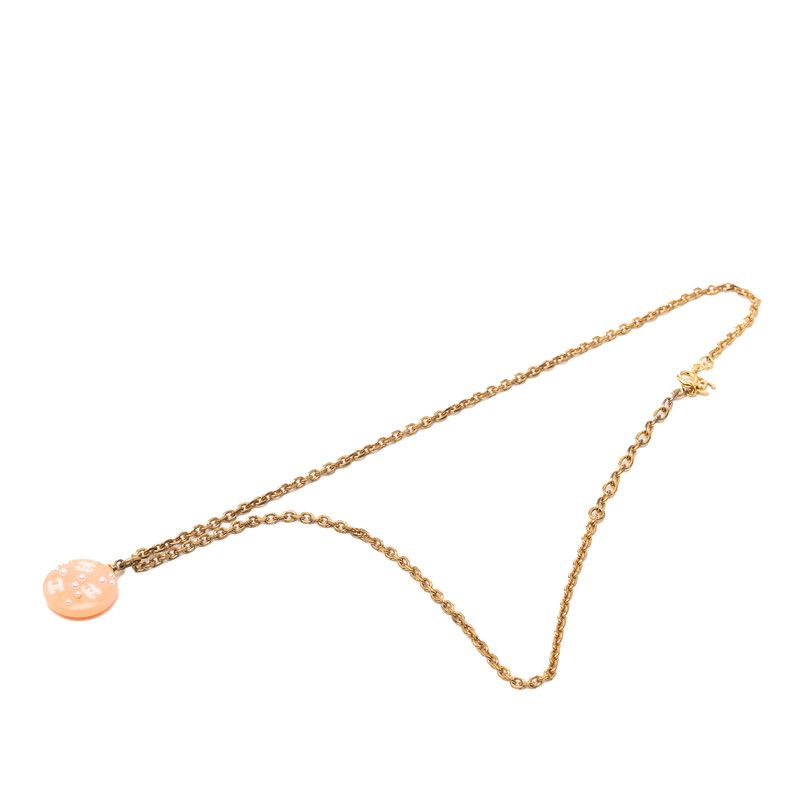 Chanel CC Logo Pendant Necklace Pink Gold Plated Plastic Faux Pearl