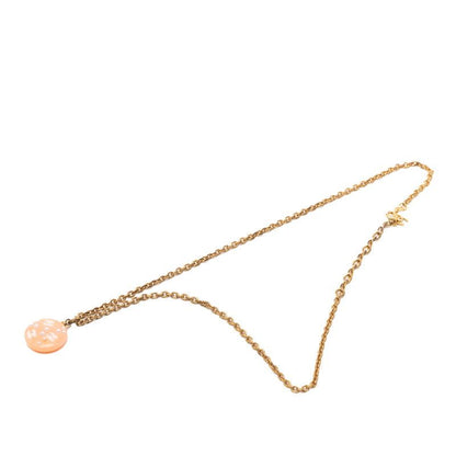 Chanel CC Logo Pendant Necklace Pink Gold Plated Plastic Faux Pearl