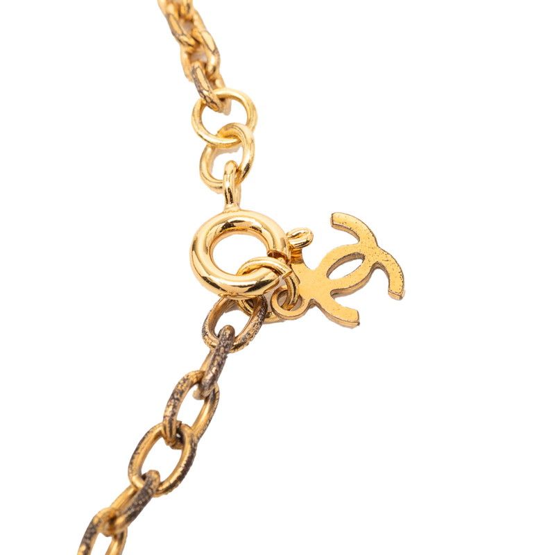 Chanel CC Logo Pendant Necklace Pink Gold Plated Plastic Faux Pearl