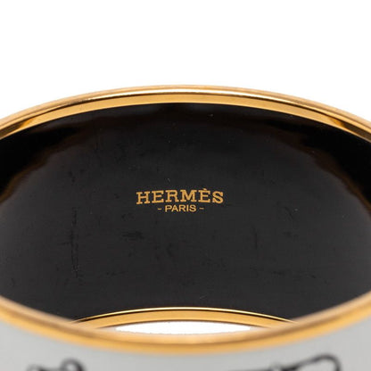 Hermes Enamel TGM Cloisonne Belt Motif Bangle Gold White Plated Bracelet