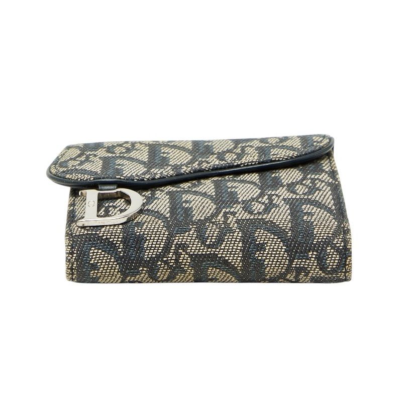 Dior Trotter Oblique Saddle Bifold Wallet Navy Canvas