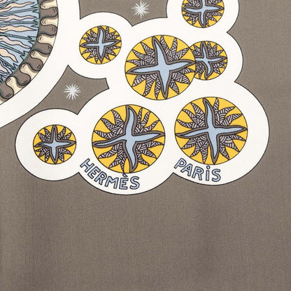 Hermes Carre 90 le Roy Soleil Sun King Scarf Gray Multicolor Silk