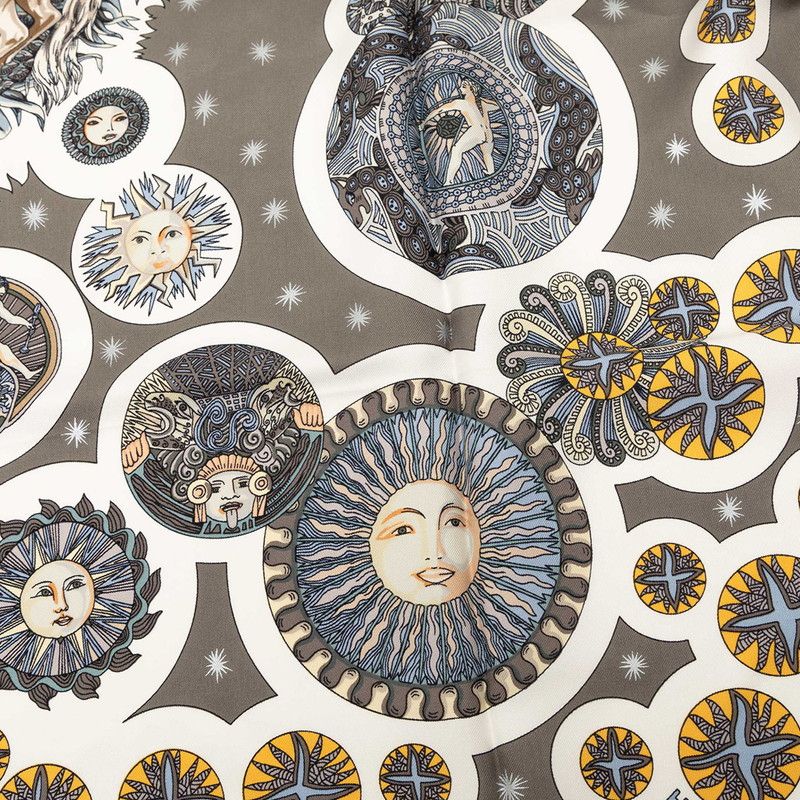 Hermes Carre 90 le Roy Soleil Sun King Scarf Gray Multicolor Silk