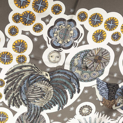 Hermes Carre 90 le Roy Soleil Sun King Scarf Gray Multicolor Silk