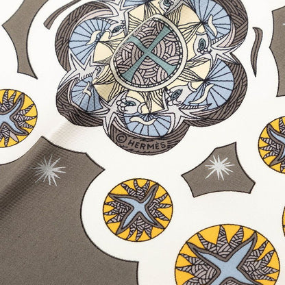 Hermes Carre 90 le Roy Soleil Sun King Scarf Gray Multicolor Silk
