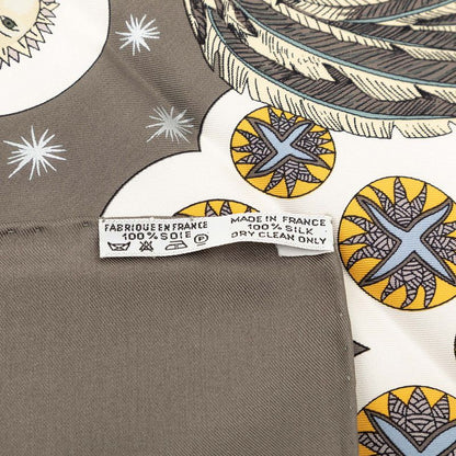 Hermes Carre 90 le Roy Soleil Sun King Scarf Gray Multicolor Silk