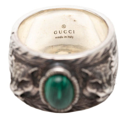 Gucci Taiga Head Garden Ring Silver Green Macalite