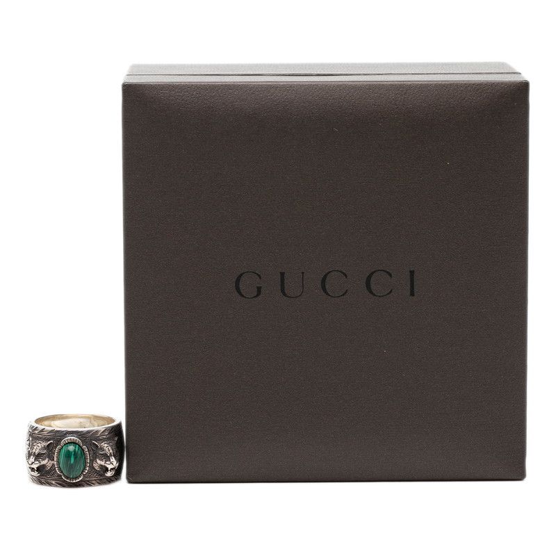 Gucci Taiga Head Garden Ring Silver Green Macalite
