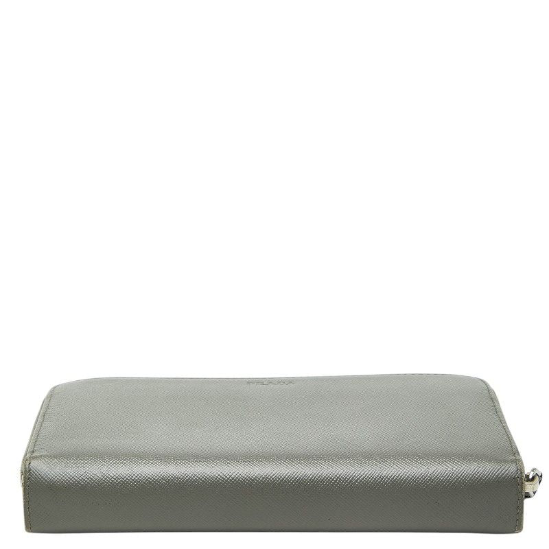 Prada Logo Zip Around Wallet Gray Saffiano Leather