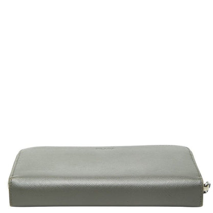 Prada Logo Zip Around Wallet Gray Saffiano Leather