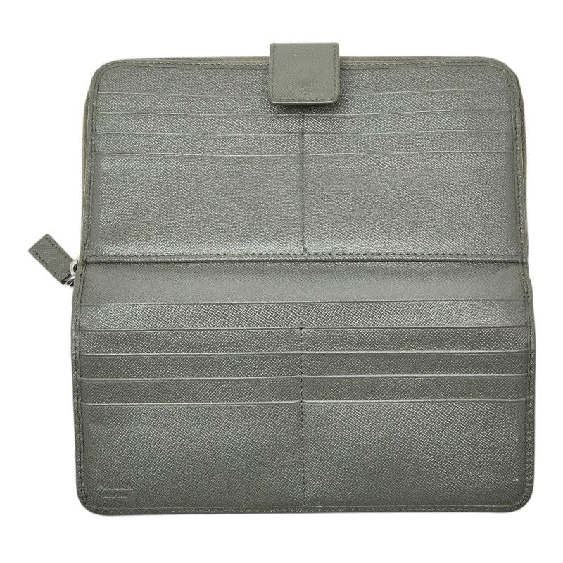 Prada Logo Zip Around Wallet Gray Saffiano Leather