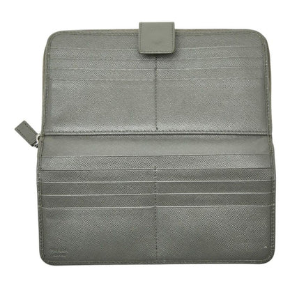 Prada Logo Zip Around Wallet Gray Saffiano Leather
