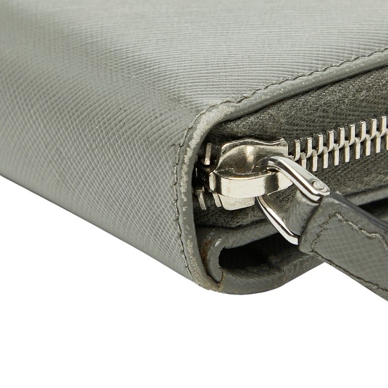 Prada Logo Zip Around Wallet Gray Saffiano Leather