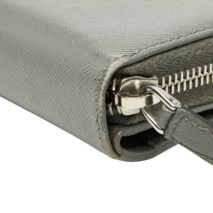 Prada Logo Zip Around Wallet Gray Saffiano Leather