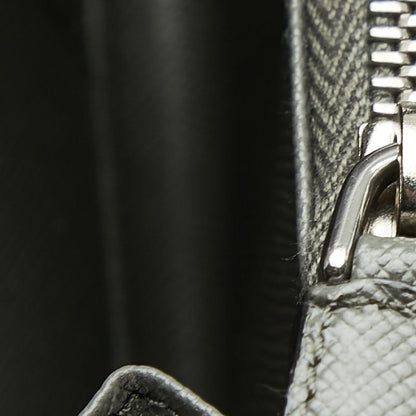 Prada Logo Zip Around Wallet Gray Saffiano Leather