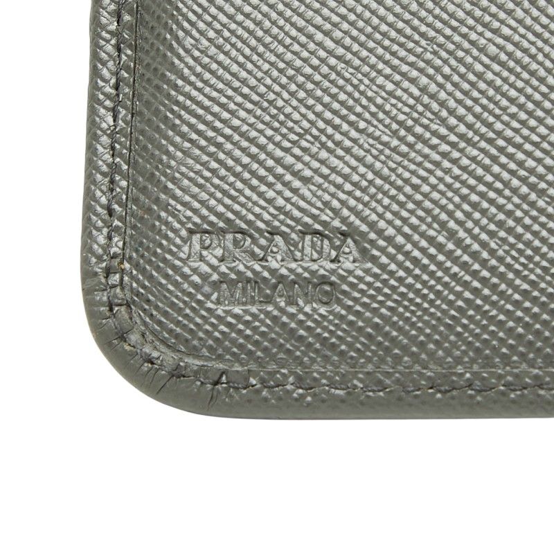 Prada Logo Zip Around Wallet Gray Saffiano Leather