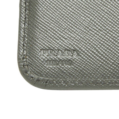 Prada Logo Zip Around Wallet Gray Saffiano Leather