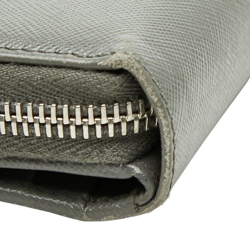 Prada Logo Zip Around Wallet Gray Saffiano Leather
