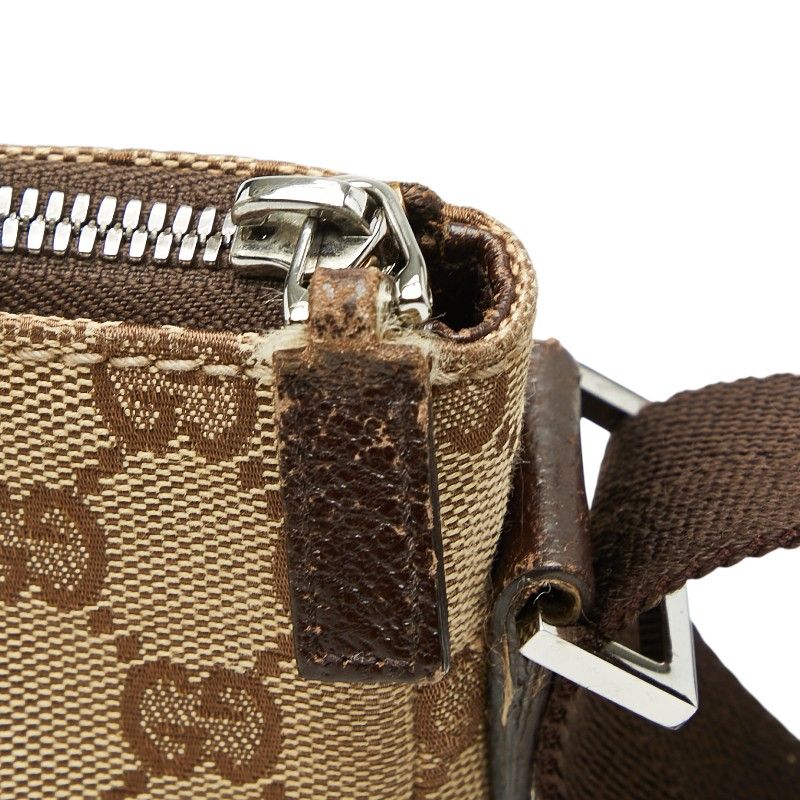 Gucci GG Canvas Crossbody Shoulder Bag Beige Brown Leather
