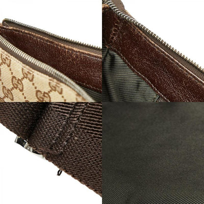 Gucci GG Canvas Crossbody Shoulder Bag Beige Brown Leather