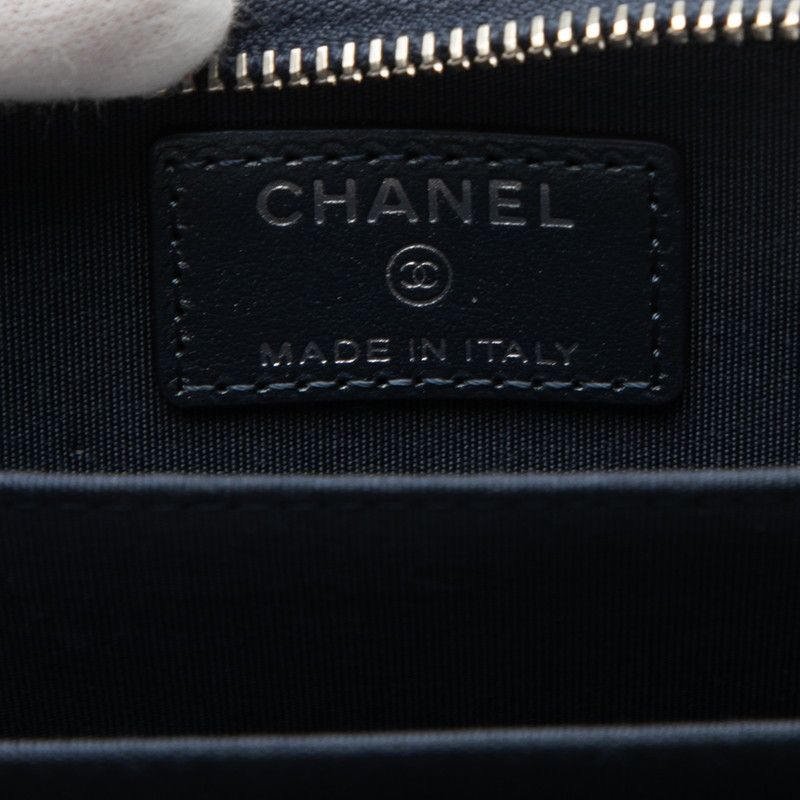 Chanel Camellia CC Logo Coin Purse Purple Navy Leather