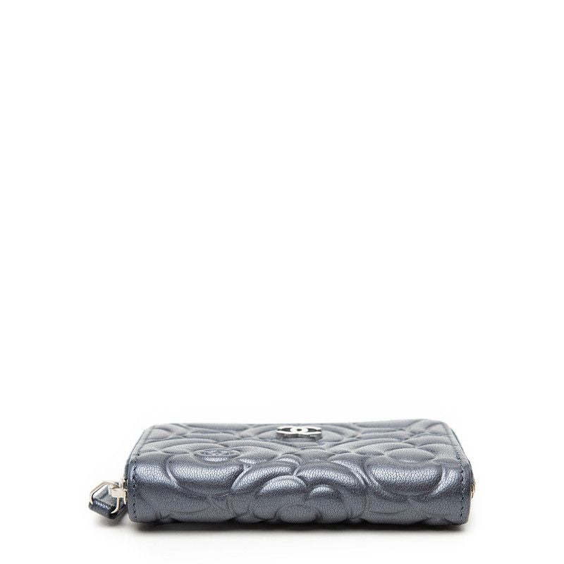 Chanel Camellia CC Logo Coin Purse Purple Navy Leather