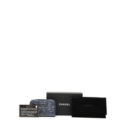 Chanel Camellia CC Logo Coin Purse Purple Navy Leather