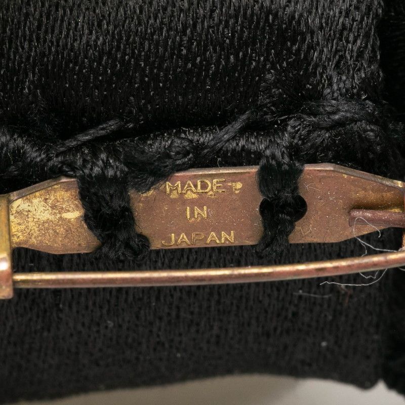 Chanel Camellia Ribbon Brooch Black White Metal Textile