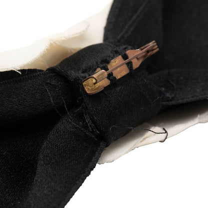 Chanel Camellia Ribbon Brooch Black White Metal Textile