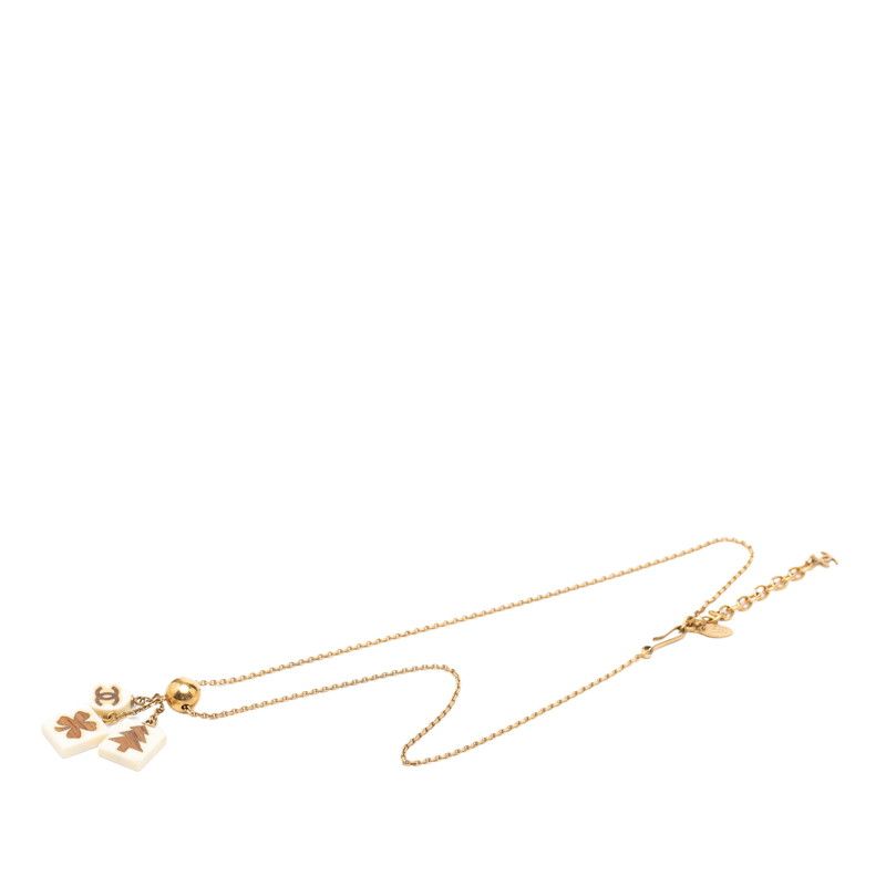 Chanel CC Logo Tree Clover Necklace Gold Ivory Plated