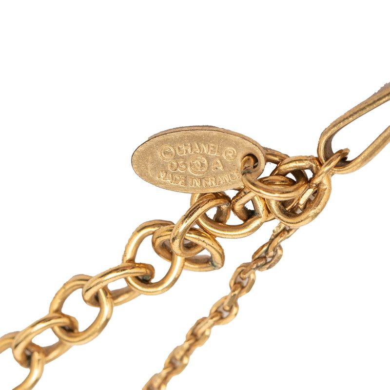 Chanel CC Logo Tree Clover Necklace Gold Ivory Plated
