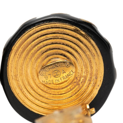 Chanel CC Logo Earrings Gold Black Plated