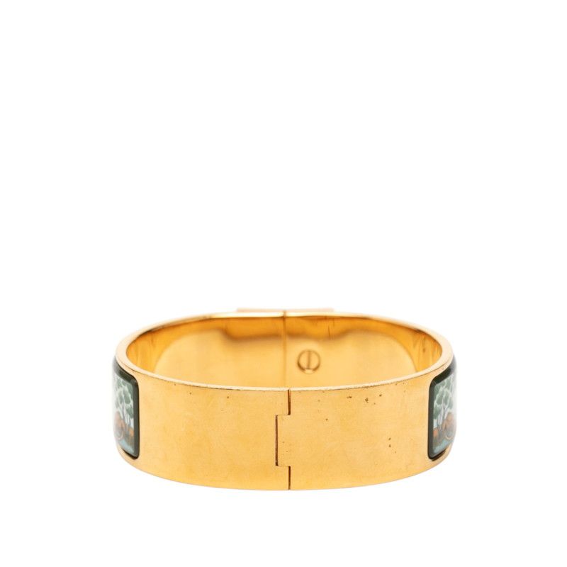 Hermes Enamel GM Location Cloisonne Bangle Gold Green Brown Plated Bracelet