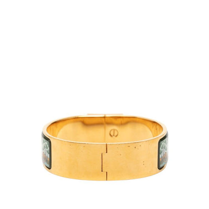 Hermes Enamel GM Location Cloisonne Bangle Gold Green Brown Plated Bracelet