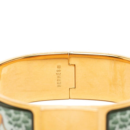 Hermes Enamel GM Location Cloisonne Bangle Gold Green Brown Plated Bracelet