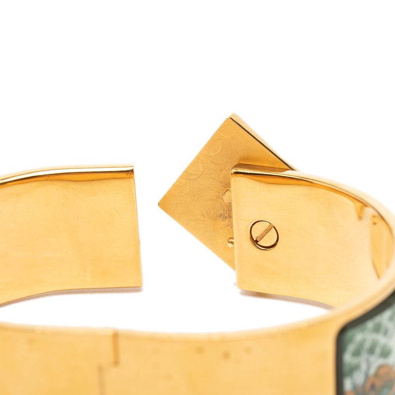 Hermes Enamel GM Location Cloisonne Bangle Gold Green Brown Plated Bracelet
