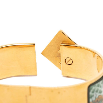 Hermes Enamel GM Location Cloisonne Bangle Gold Green Brown Plated Bracelet