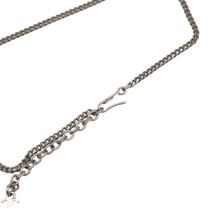Chanel Logo Plate Necklace Silver White Metal