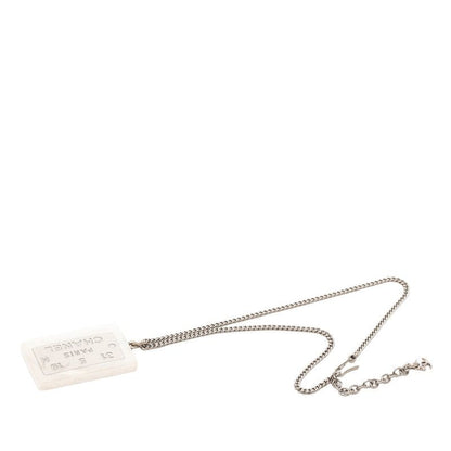 Chanel Logo Plate Necklace Silver White Metal