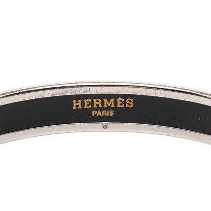Hermes Enamel PM Carre School Carriage Logo Bangle Silver Ivory Metal Bracelet