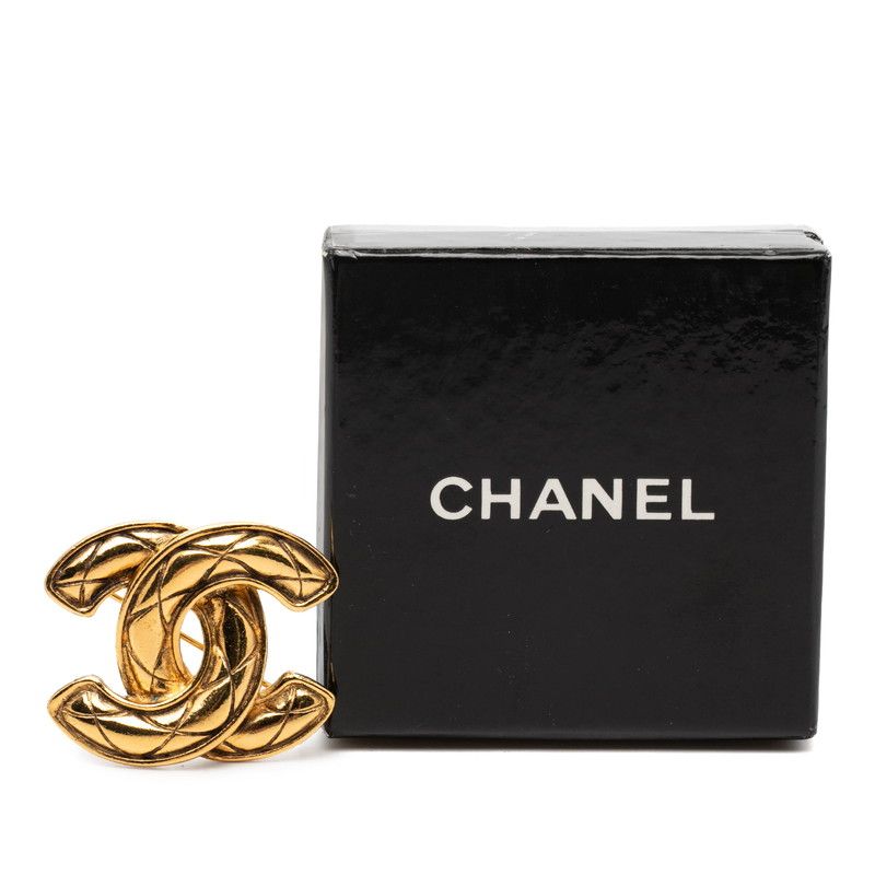 Chanel Quilted CC Logo Brooch Gold Plated