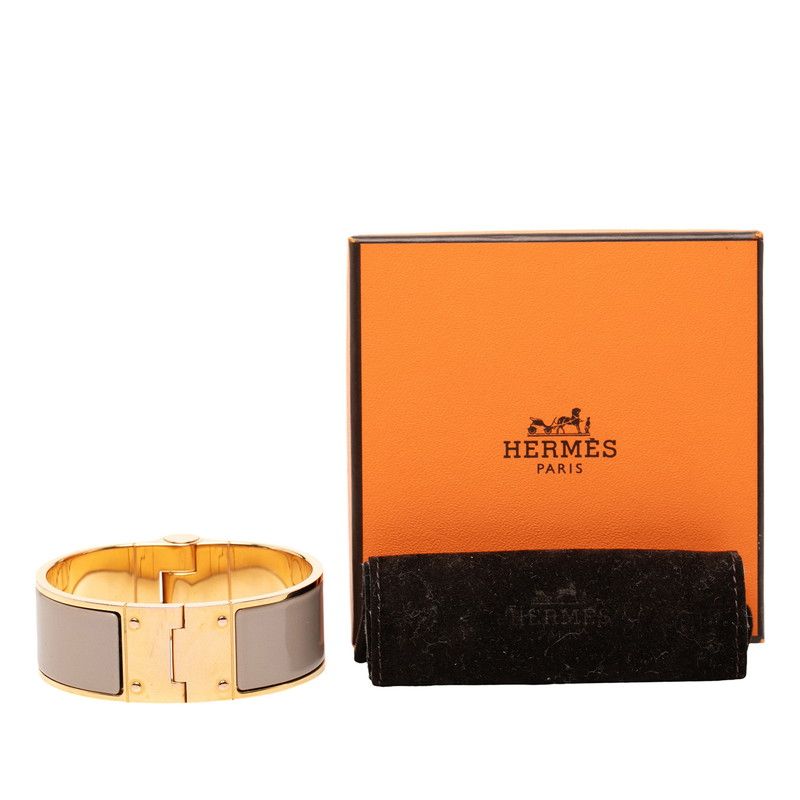 Hermes Charnier GM Bangle Bracelet Gold Beige Plated