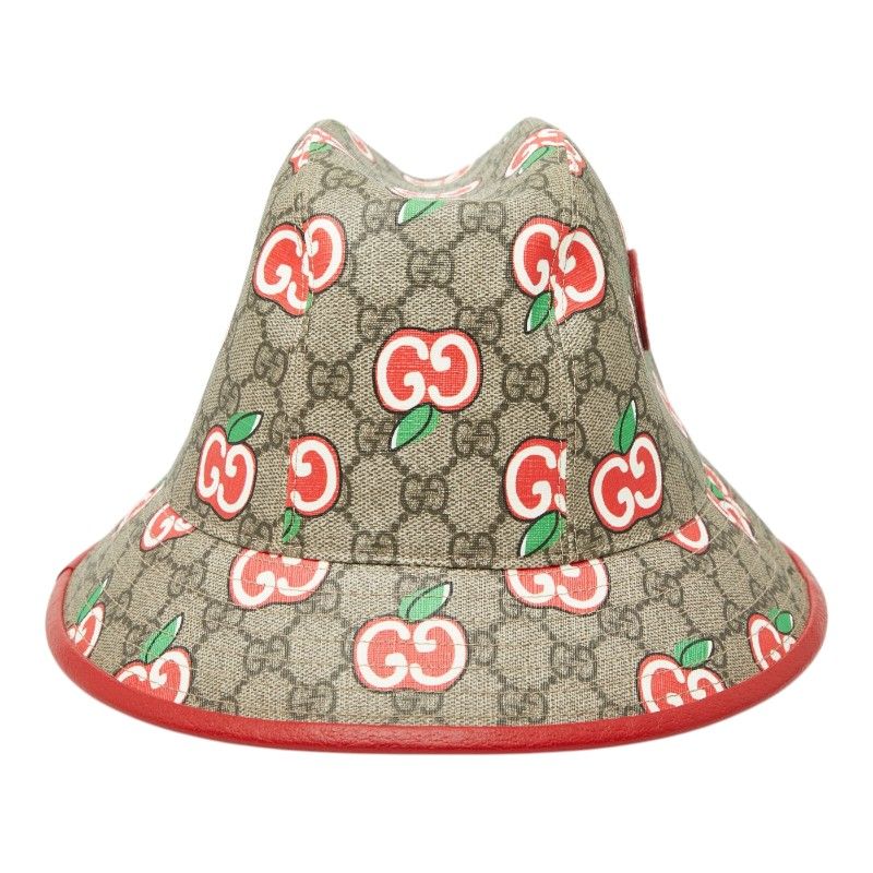 Gucci GG Apple Fedora Hat 58 L Beige Red Leather