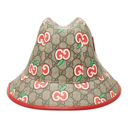 Gucci GG Apple Fedora Hat 58 L Beige Red Leather