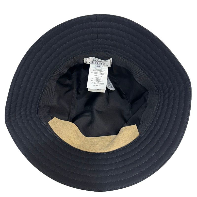 Hermes Hapa-h Series Bucket Hat 58 Black Cotton Rayon Silk
