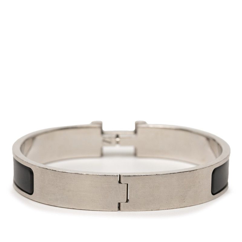 Hermes Click PM Bangle Bracelet Silver Black Metal